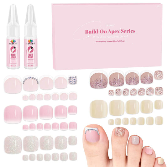 EBANKU French Tip Press On Toenails 120PCS Square Short Tips