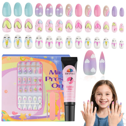 EBANKU 78Pcs Kids Press On Nails Colorful Heart Set