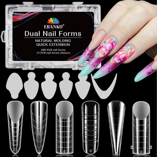 EBANKU 288PCS Poly Gel Dual Nail Forms 6 Styles French Nails
