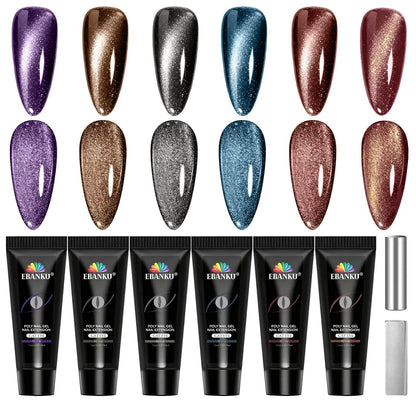 EBANKU Cat Eye Poly Gel Nail Kit 6 Colors Builder Extension Gel