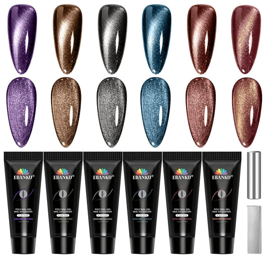 EBANKU Cat Eye Poly Gel Nail Kit 6 Colors Builder Extension Gel