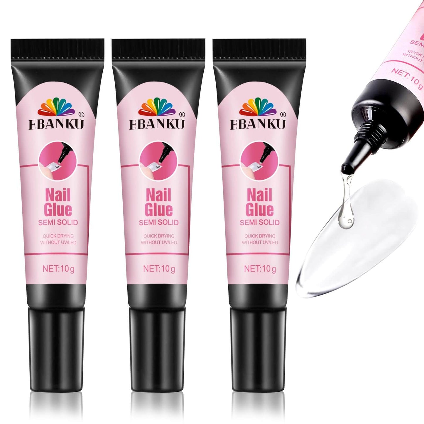 EBANKU 3PCS Solid Nail Glue – Quick Dry, Strong Adhesion, No UV