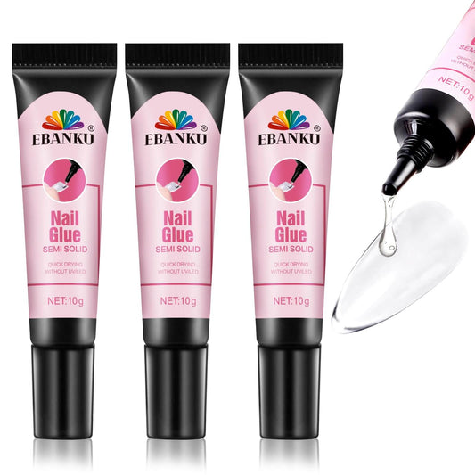 EBANKU 3PCS Solid Nail Glue – Quick Dry, Strong Adhesion, No UV
