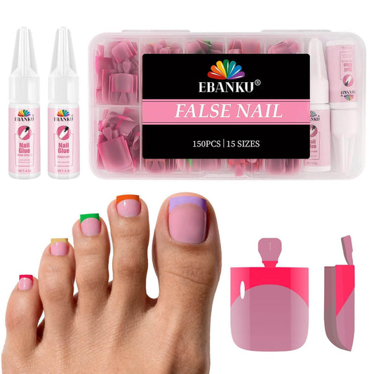 EBANKU French Tip Press On Toenails 150PCS Colorful Square Tips