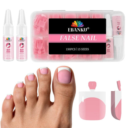 EBANKU French Tip Press On Toenails 150PCS Light Pink Square Tips