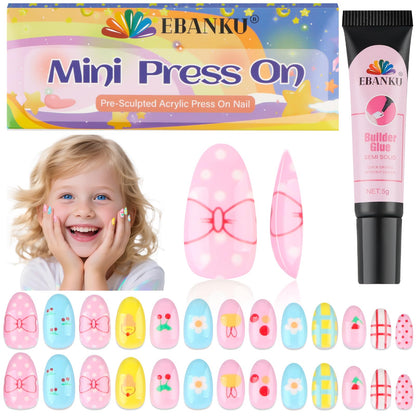 EBANKU 24PCS Almond Kids Press On Nails Charming Nail Kit