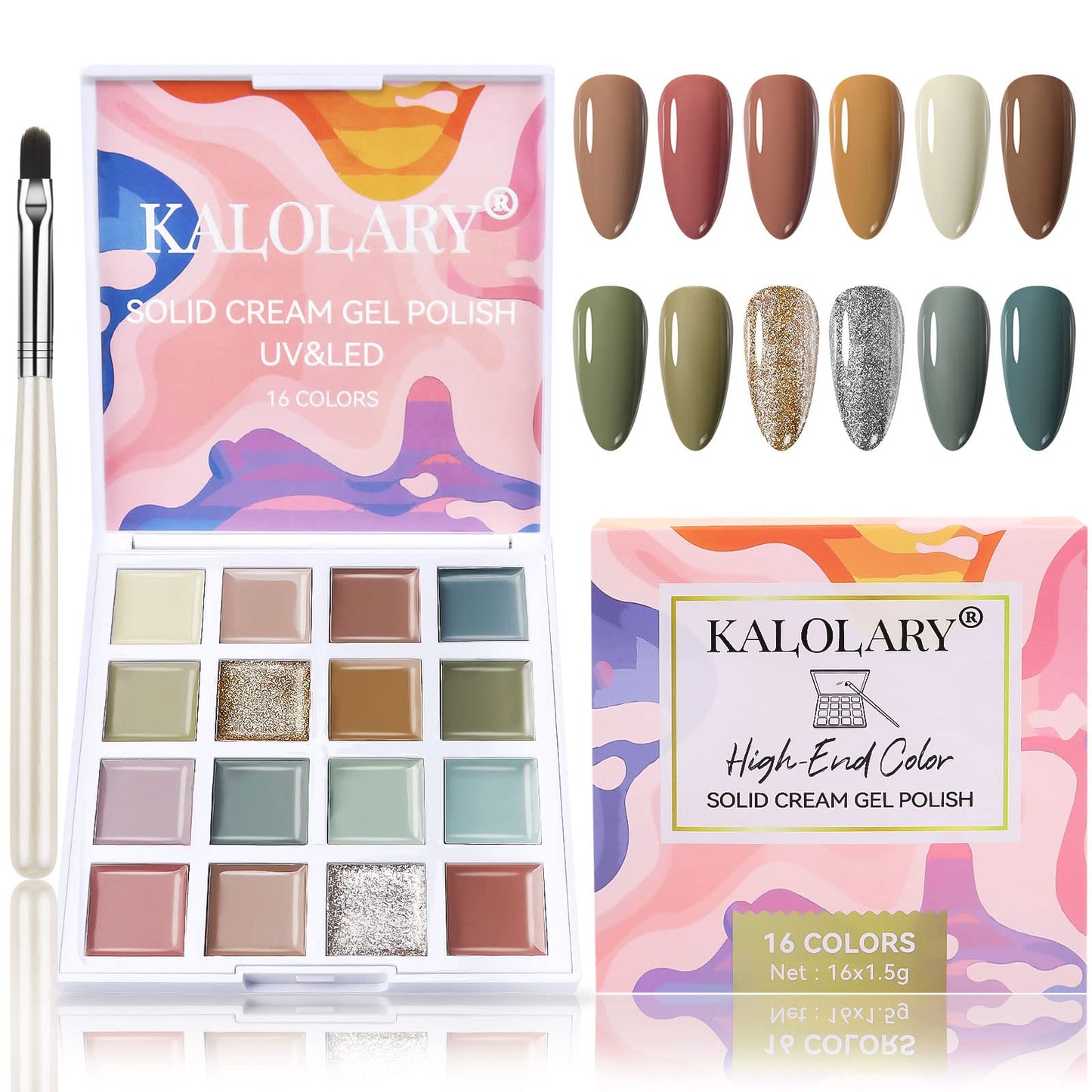 EBANKU 16 Color Solid Gel Nail Polish Palette with Brush