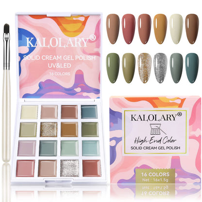 EBANKU 16 Color Solid Gel Nail Polish Palette with Brush
