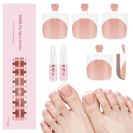 EBANKU French Tip Press On Toenails 150 Pcs Nude Square Tips