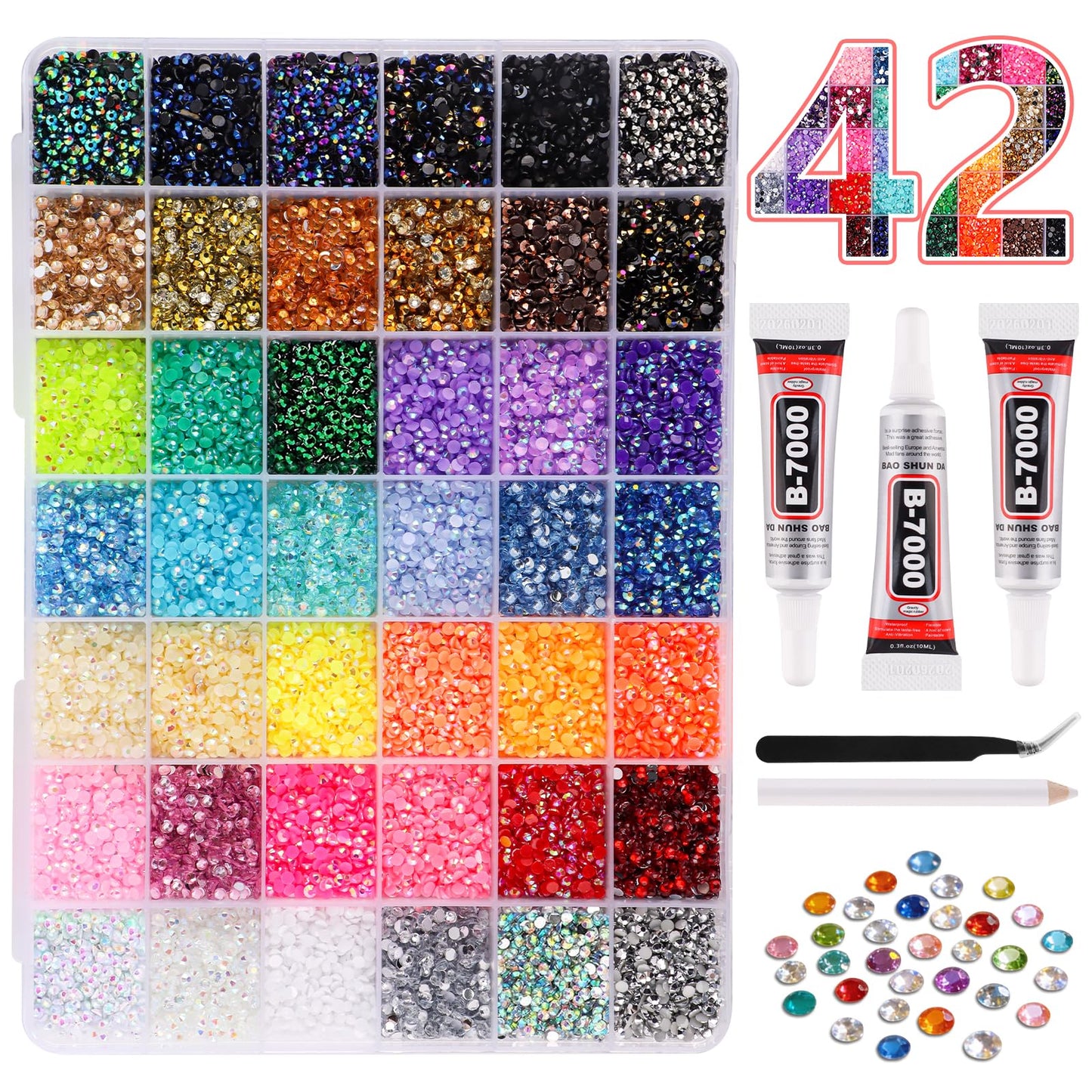 EBANKU 32000PCS Resin Jelly Rhinestones Kit 42 Colors 3MM