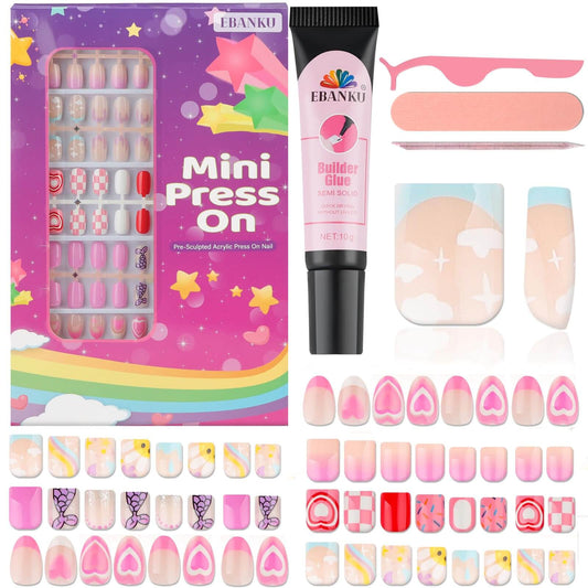 EBANKU 130Pcs Kids Press On Nails Flower & Mermaid Set
