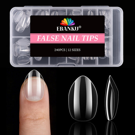 EBANKU 240PCS Kids Clear Press On Nails, Short Almond Nail Tips
