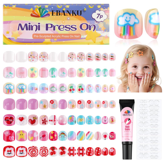 EBANKU 168PCS Christmas Kids Press On Nails Almond Nail Kit