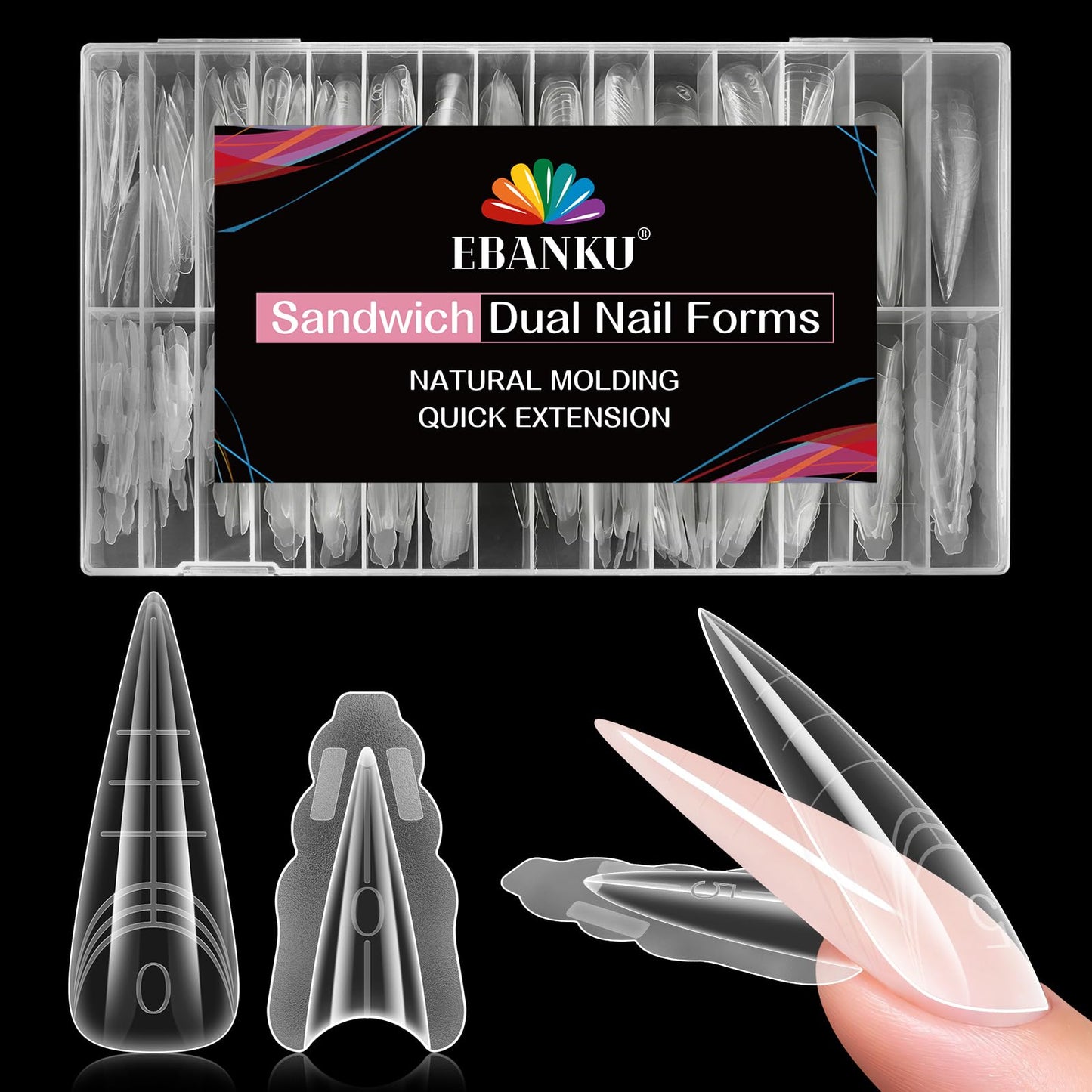 EBANKU 280PCS Sandwich Dual Nail Forms for Polygel Extensions