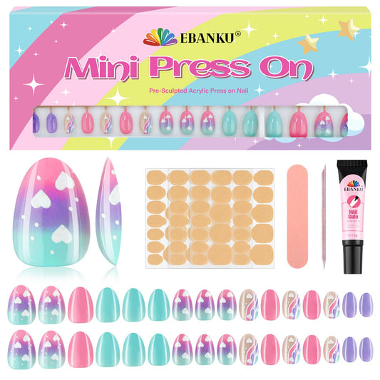 EBANKU Kids Press On Nails 96PCS 3 Pack Full Size Cute Set