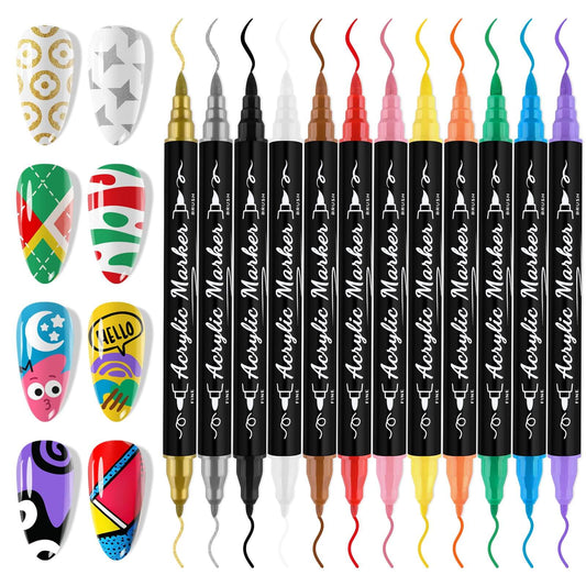 EBANKU 12 Colors Double-Tip 3D Nail Art Pens Set