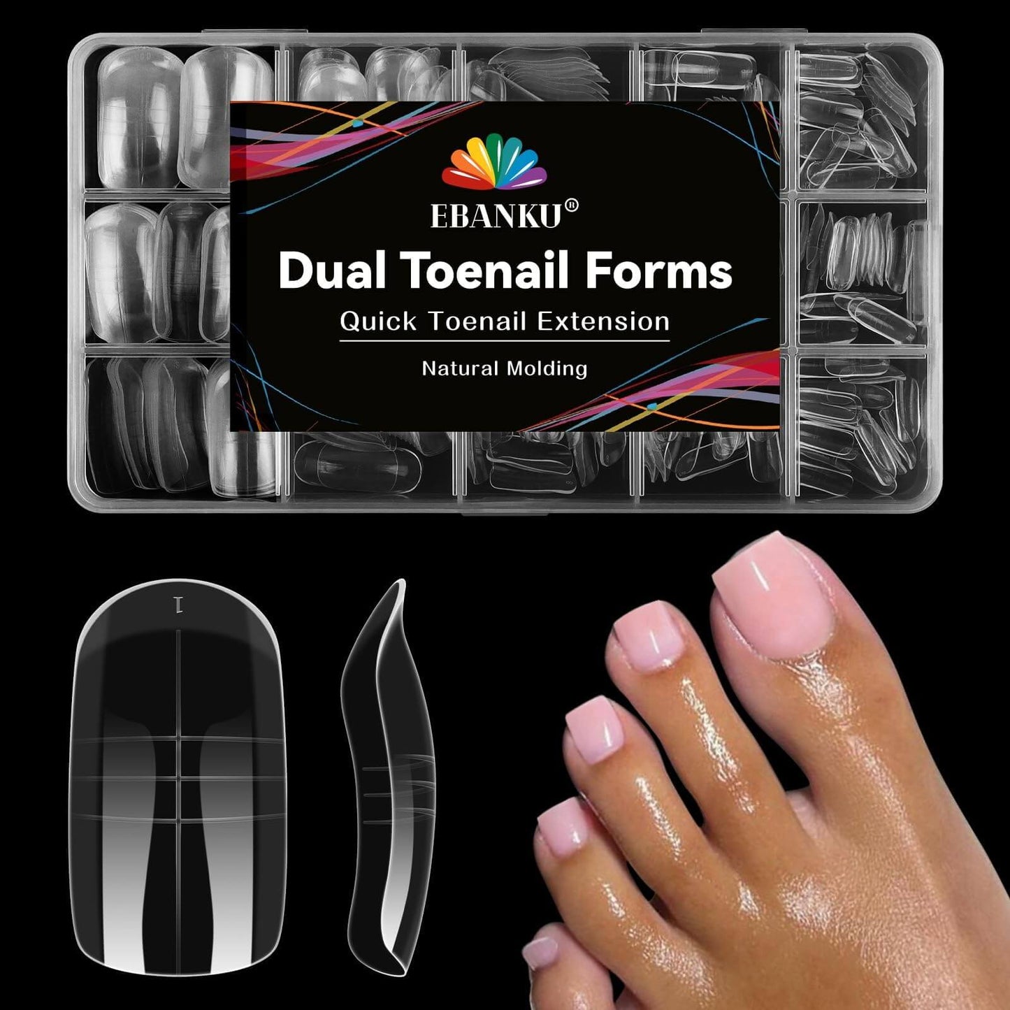 EBANKU 300PCS Toe Dual Nail Forms 15 Sizes Poly Gel Pedicure Kit