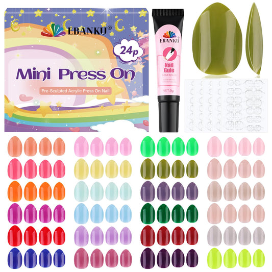 EBANKU 576 Pcs Kids Press On Nails Kit, 24 Pack Short Fake Nails