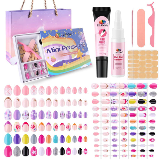 EBANKU Kids Press On Nails Gift Box, 156 Pcs Cute Fake Nails Set