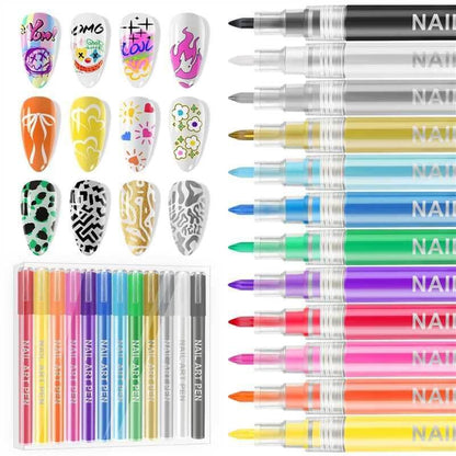 EBANKU 12 Colors Nail Art Pens Set 0.7mm 3D Nail Polish Markers