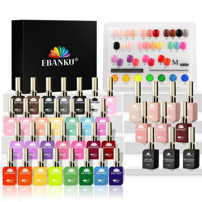 Ebanku 36-Color 0.5oz Same-Color Same-Bottle Soak-Off Gel Polish Set