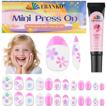 EBANKU 24PCS Mini Kids Press On Nails Fake Nail Kit for Girls