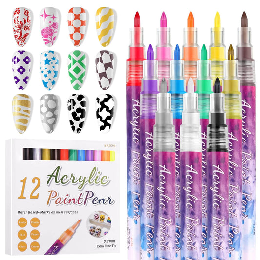 EBANKU 12 Colors 0.7mm Nail Art Pens Set 3D Quick-Dry Nail Markers