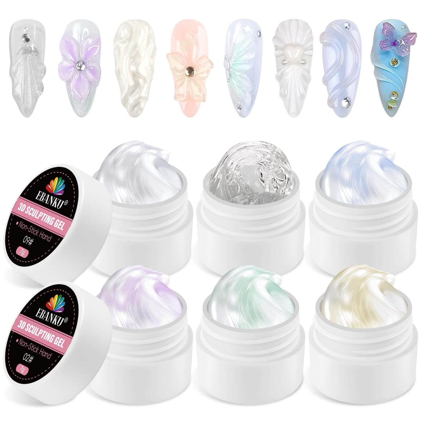 EBANKU Solid Builder Gel Kit 6 Colors Aurora 3D Sculpting Nail Gel