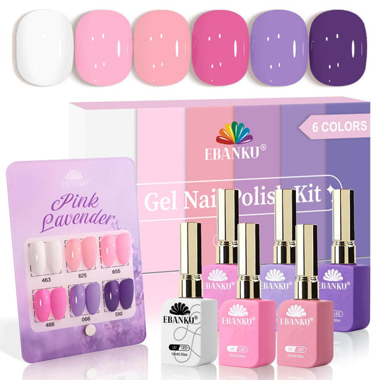 EBANKU 6Pcs Pink Gel Nail Polish Set 15ML Same Color Bottle Kit