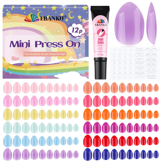 EBANKU 288PCS Kids Matte Almond Press On Nails 12 Color Set