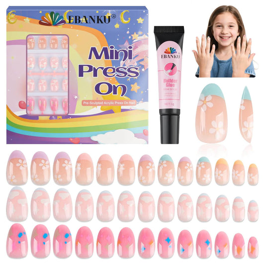 EBANKU 78Pcs Kids Press On Nails Pink Cloud Set