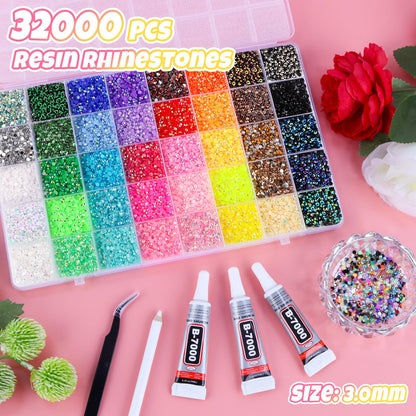 EBANKU 32000PCS Resin Jelly Rhinestones Kit 40 Colors 3MM