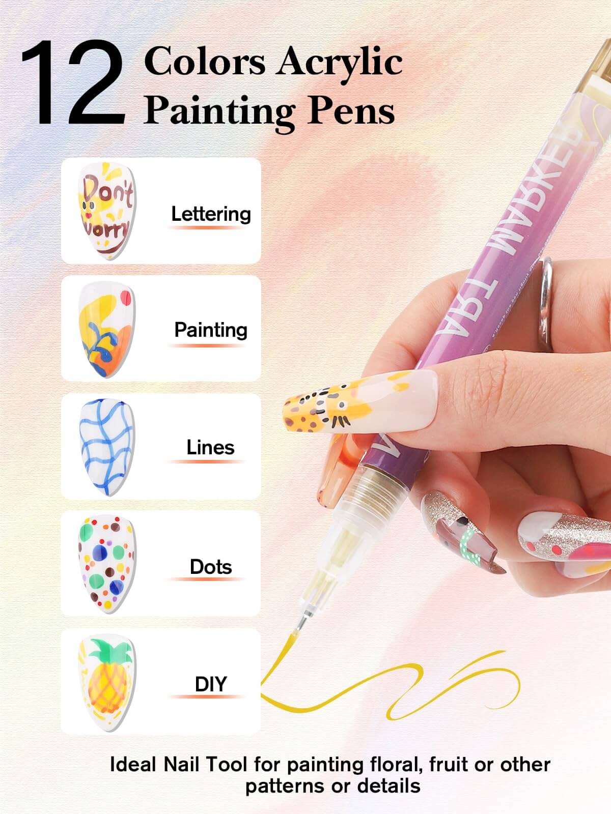 EBANKU 24 Colors Nail Art Pens Set Quick-Dry 3D Nail Markers