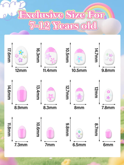 EBANKU 24PCS Mini Kids Press On Nails Fake Nail Kit for Girls