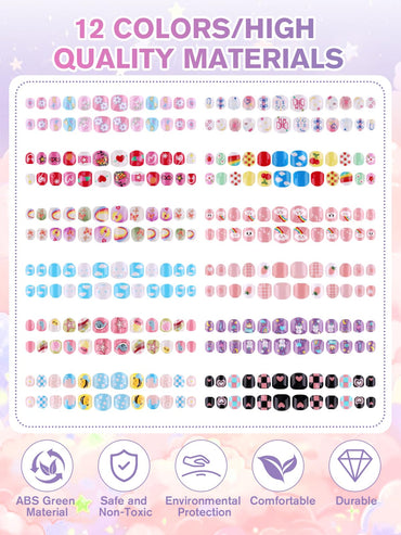EBANKU 288PCS Kids Press On Nails 12 Pack with Glue & Tabs