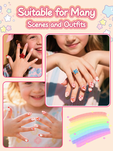 EBANKU Kids Press On Nails 26Pcs Red Heart Set