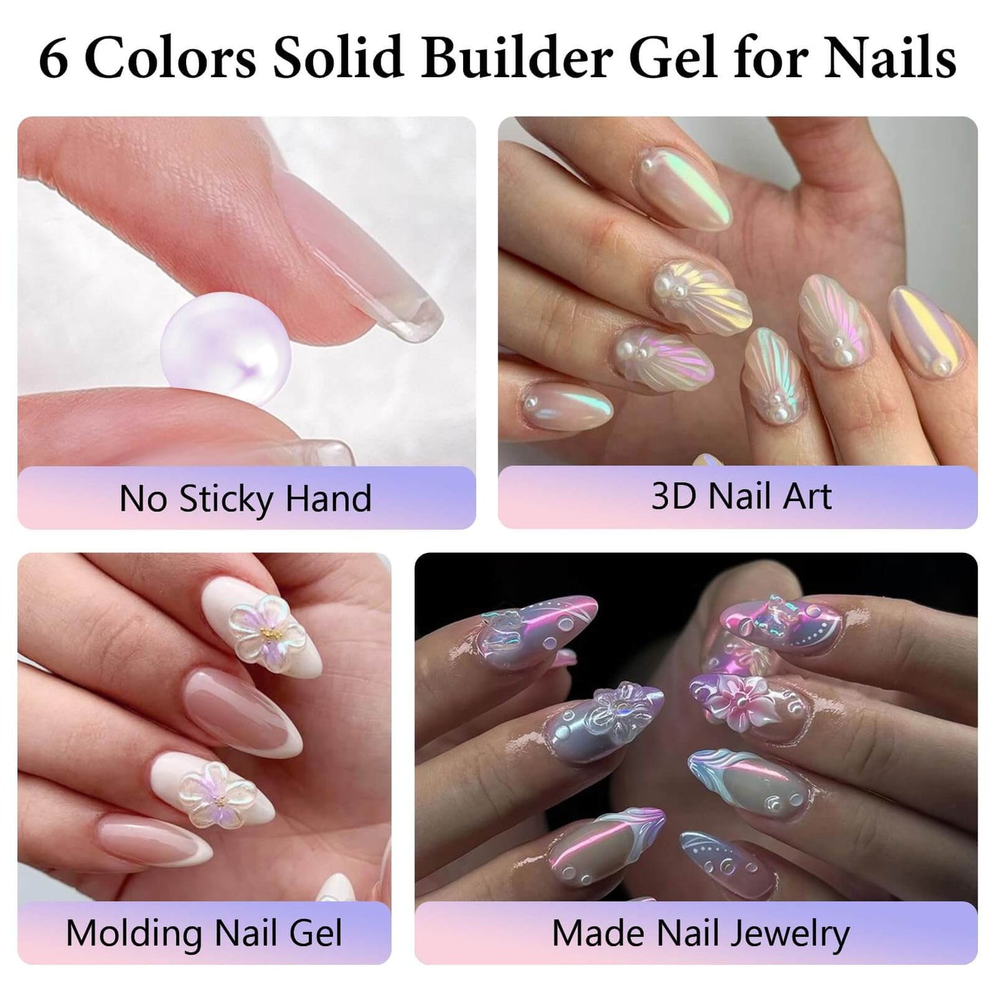 EBANKU Solid Builder Gel Kit 6 Colors Aurora 3D Sculpting Nail Gel