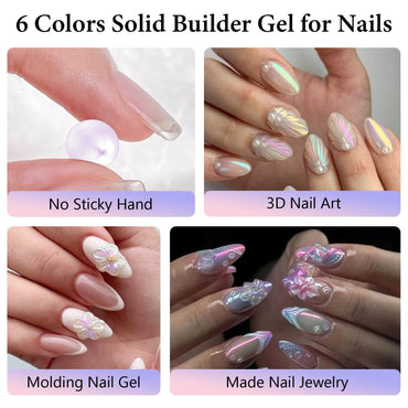 EBANKU Solid Builder Gel Kit 6 Colors Aurora 3D Sculpting Nail Gel