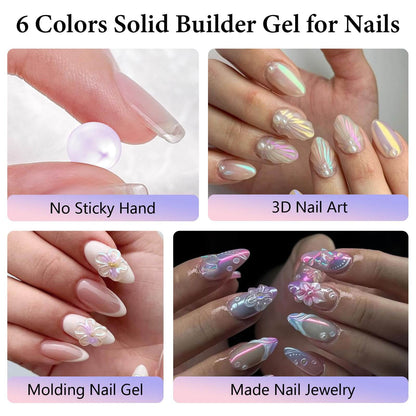 EBANKU Solid Builder Gel Kit 6 Colors Aurora 3D Sculpting Nail Gel