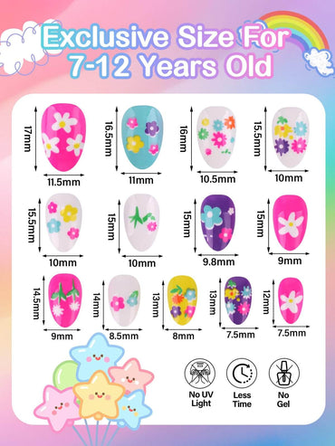 EBANKU Kids Press On Nails 78PCS Almond Fake Nail Kit with Glue
