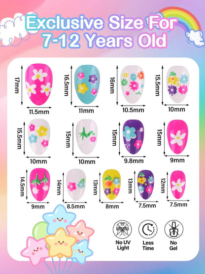 EBANKU Kids Press On Nails 78PCS Almond Fake Nail Kit with Glue