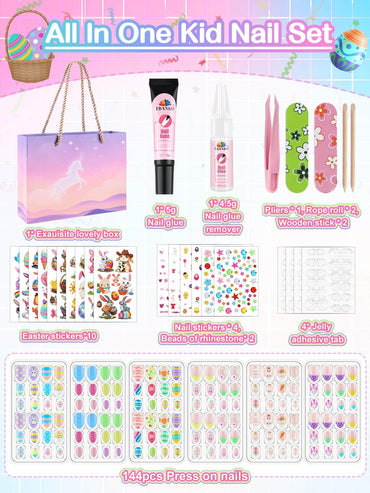 EBANKU Kids Press On Nails Gift Box, 156 Pcs Cute Fake Nails Set