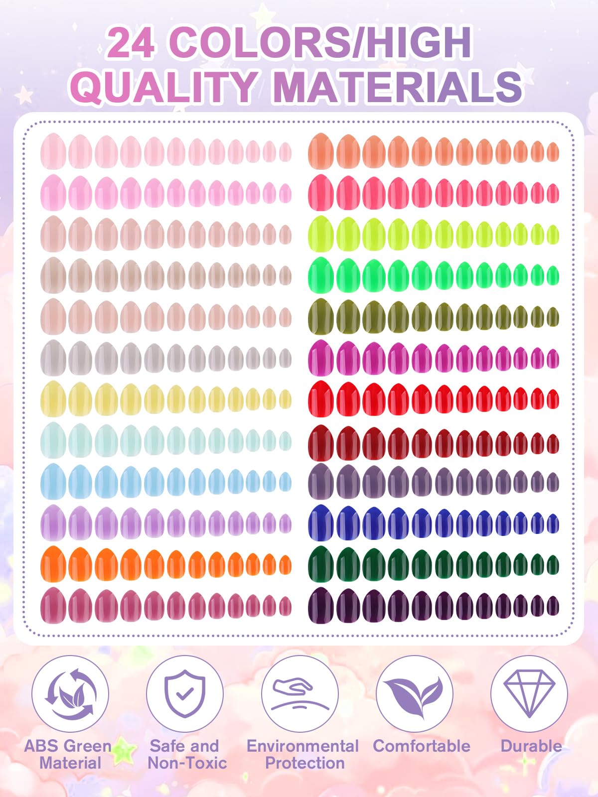 EBANKU 576 Pcs Kids Press On Nails Kit, 24 Pack Short Fake Nails
