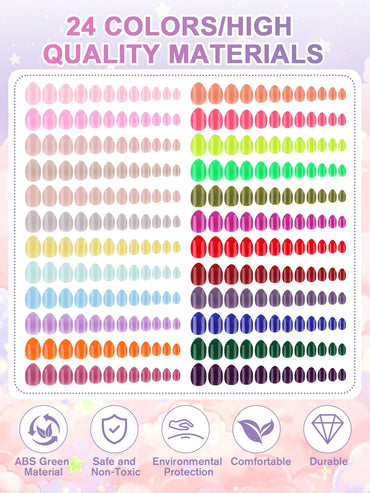 EBANKU 576 Pcs Kids Press On Nails Kit, 24 Pack Short Fake Nails