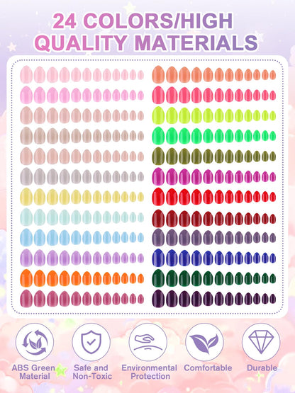 EBANKU 576 Pcs Kids Press On Nails Kit, 24 Pack Short Fake Nails