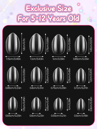 EBANKU 240PCS Kids Clear Press On Nails, Short Almond Nail Tips