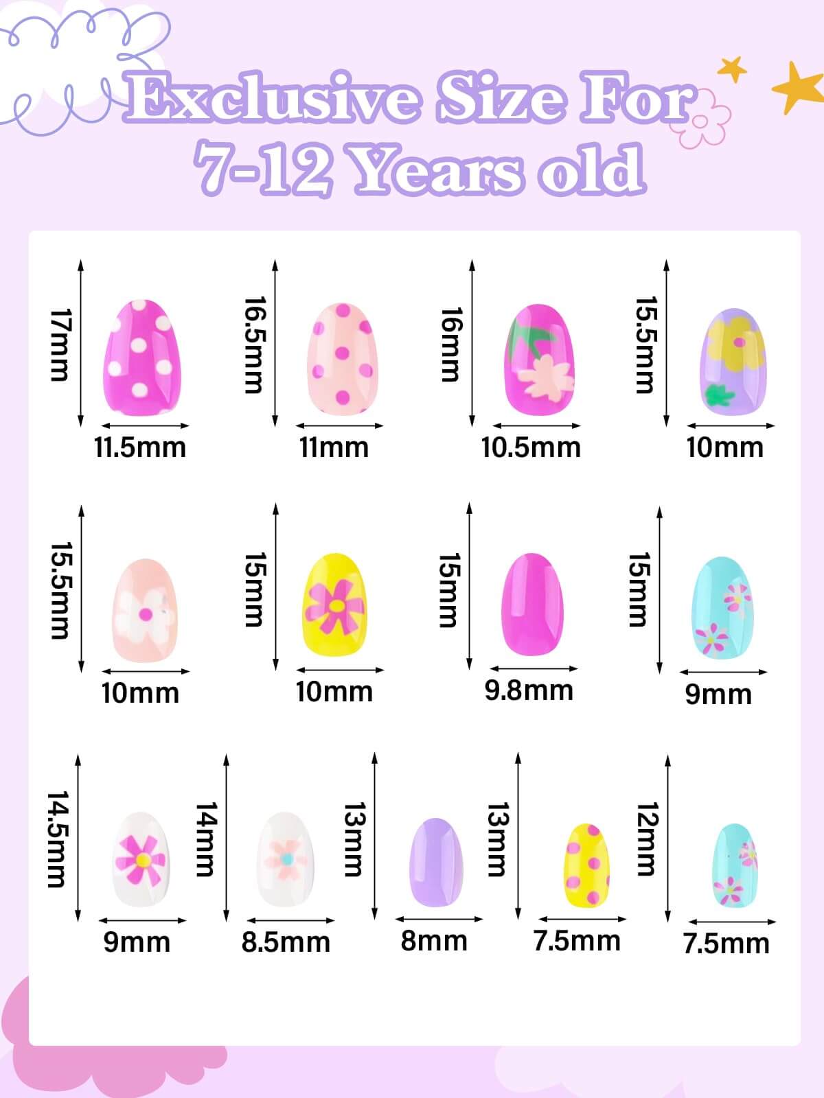 EBANKU 78Pcs Kids Press On Nails Colorful Polka Dot Set
