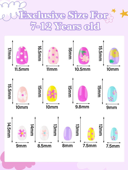 EBANKU 78Pcs Kids Press On Nails Colorful Polka Dot Set