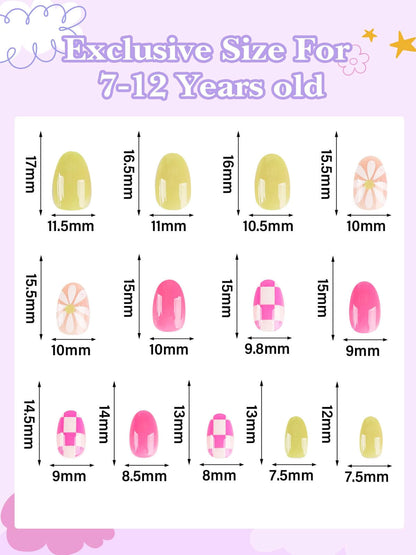 EBANKU 78Pcs Kids Press On Nails 3 Pack Flower Set