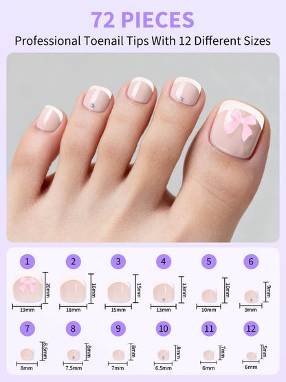 EBANKU Floral French Tip Press On Toenails 72PCS w/Glue